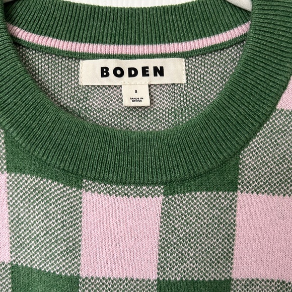 Boden Pink and Green Check Gingham Sweater Vest - Picture 2 of 5